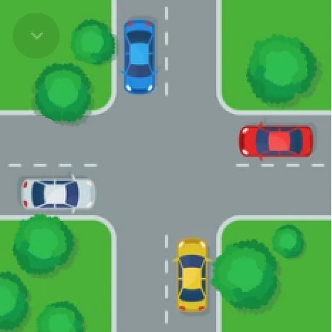 Four cars meeing at an intersection